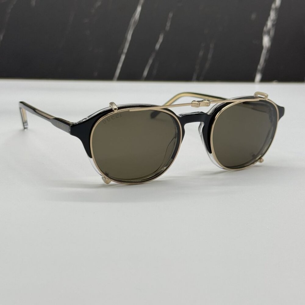 NEW GUCCI GG1212S 002 SUNGLASSES MEN ROUND BLACK EYEWEAR - Picture 9 of 16